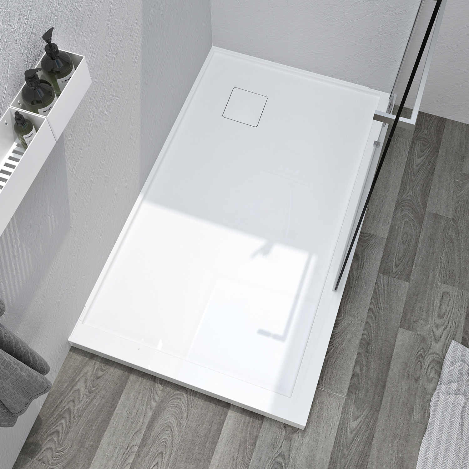 Shower base 60 x 36, in a corner with drain in a corner, wall on